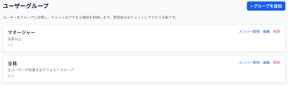 ユーザーグループ一覧